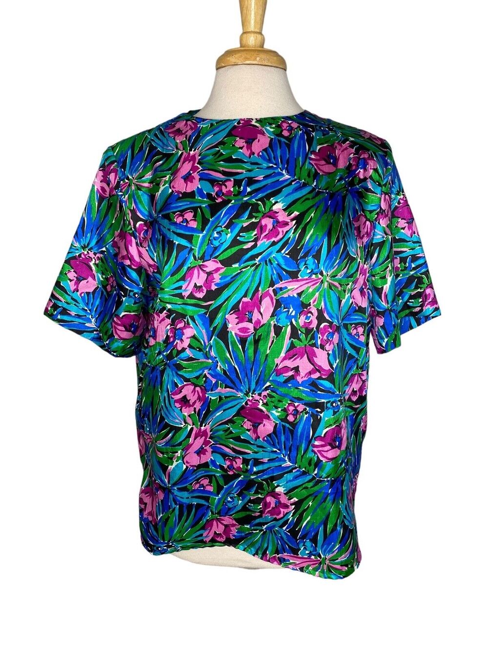 Vintage LAURA & JAYNE COLLECTION Tropical Floral Print Blouse Size 12 Womens 80s
